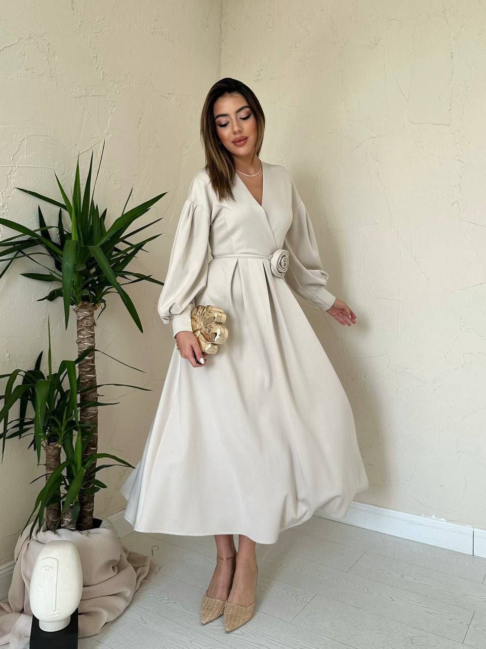 🌸 Robe Élégante Cache-Cœur à Manches Bouffantes – Femme