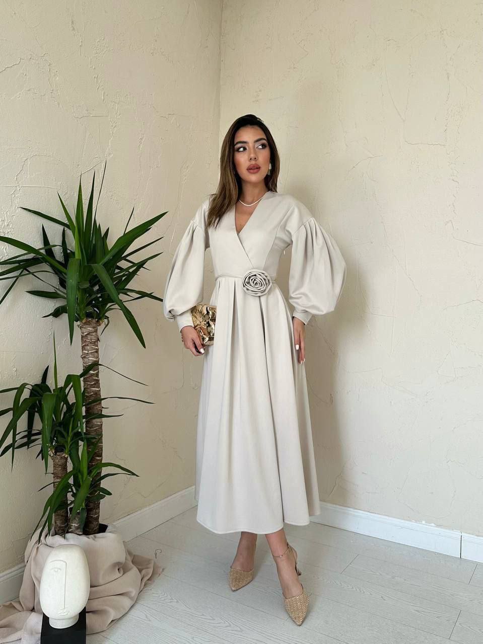 🌸 Robe Élégante Cache-Cœur à Manches Bouffantes – Femme