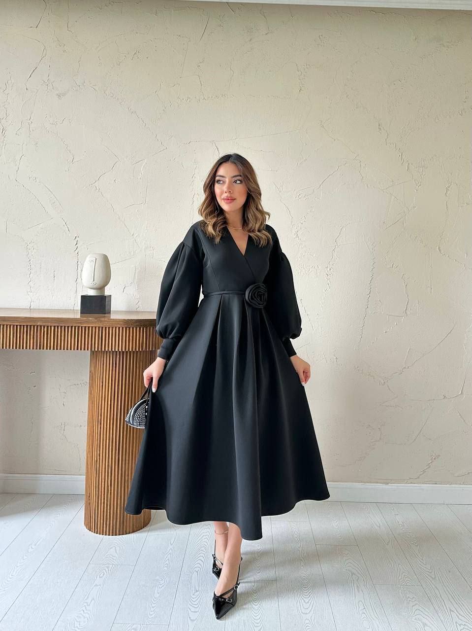 🌸 Robe Élégante Cache-Cœur à Manches Bouffantes – Femme