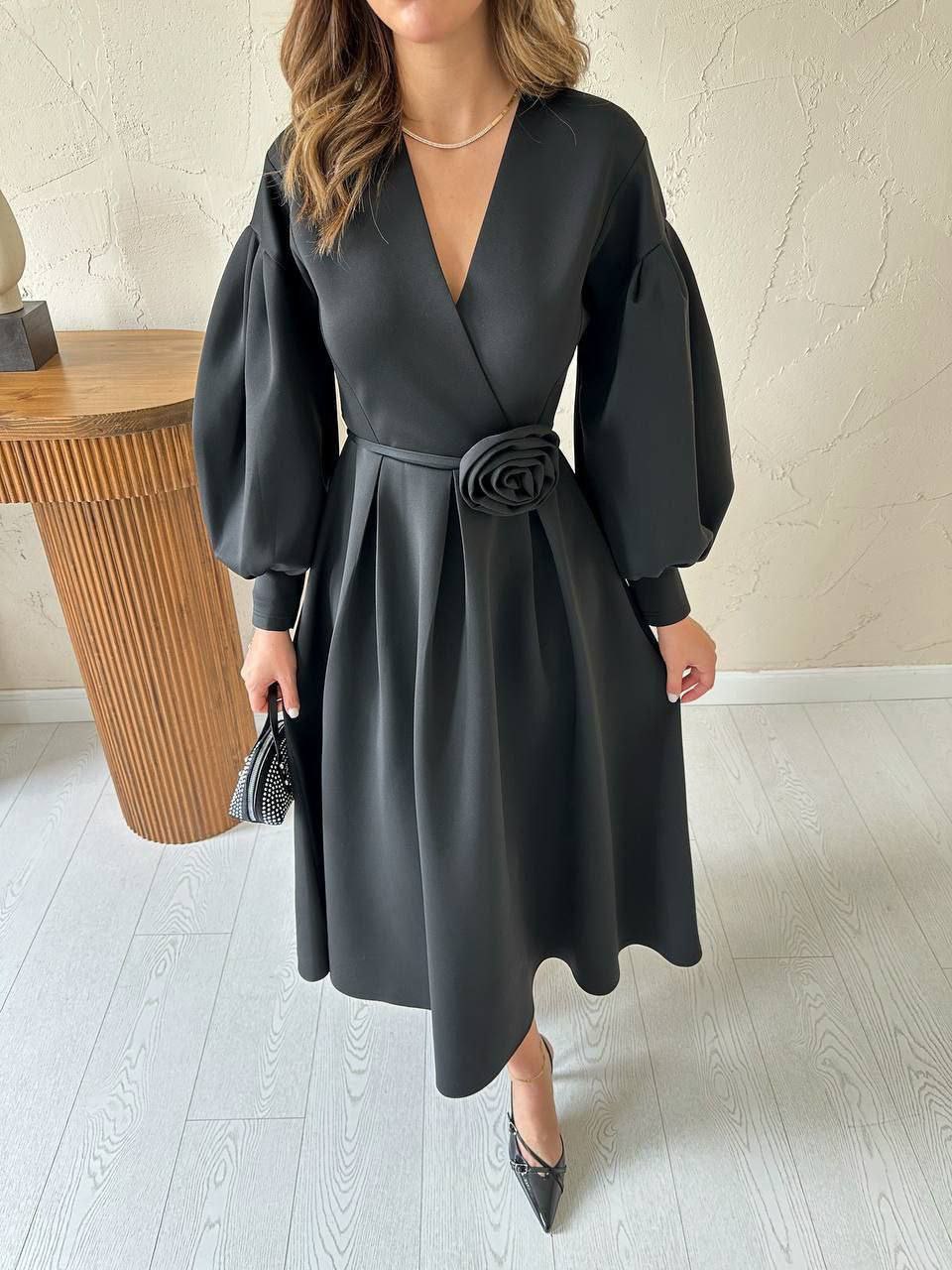 🌸 Robe Élégante Cache-Cœur à Manches Bouffantes – Femme
