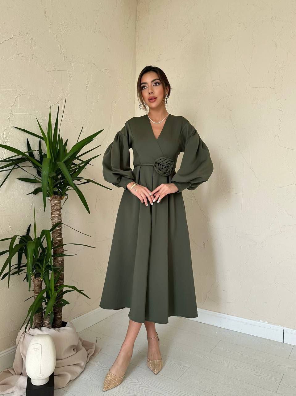 🌸 Robe Élégante Cache-Cœur à Manches Bouffantes – Femme