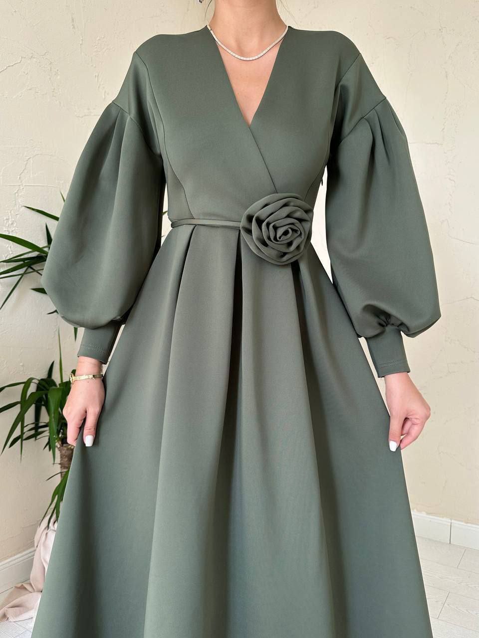 🌸 Robe Élégante Cache-Cœur à Manches Bouffantes – Femme